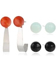 8-8.5Mm Carnelian, Black Agate and Amazonite Sterling Silver Stud Earrings with Jackets