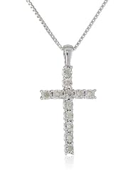 Sterling Silver Diamond Plate Cross Pendant Necklace (1/10 cttw, I-J Color, I2-I3 Clarity), 18"