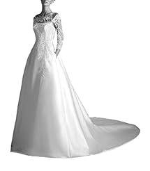 Junior Bateau Neck Lace Long Sleeves Tulle Wedding Dress 