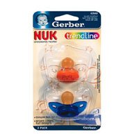 NUK Button Pacifiers, Latex - Size 2 - Blue Star / Orange Bears
