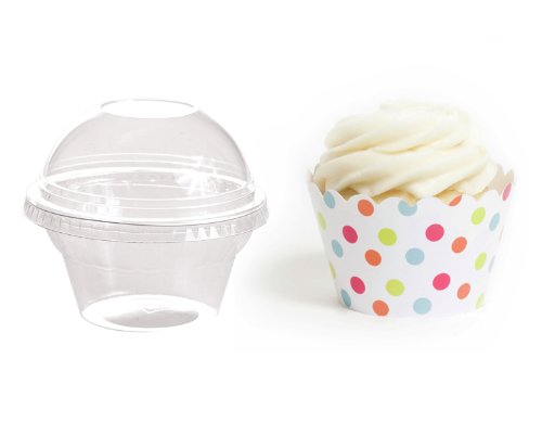 Dress My Cupcake Favor Dome Containers with Wrappers DIY Kit, Circus Rainbow Polka Dots, Set of 25