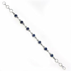 Handmade Jewelry Indian Sterling Silver Bracelet Lapiz Gemstone 7.25 inches