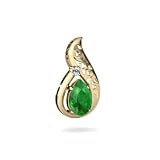 14K Yellow Gold Pear Genuine Emerald Pendant