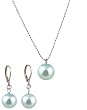 Necklace - Earrings Set - N502 - Glass Pearl Drop (10 mm) hung on 1 mm Ball Chain ~ Aqua Blue