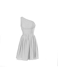 One Shoulder Corset   Waistline Pleated Lace-Up Chiffon/Polyester Knee Length Short Bridesmaid Dress 