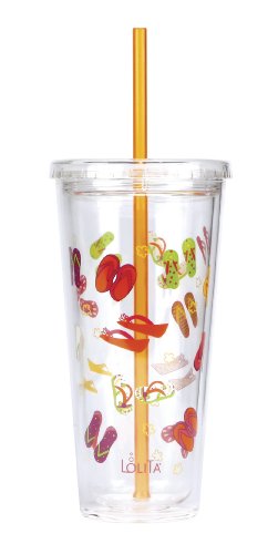 C.R. Gibson Lolita Insulated Tumbler with Straw, Flip Flops