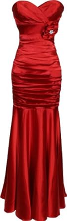 Strapless Satin Bandage Trumpet Formal Dress Prom Gown Crystal Flower Brooch Bridesmaid Junior Plus Size