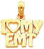14K Yellow Gold I Love My EMT Pendant Medical Jewelry