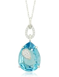 10k White Gold Teardrop Swiss-Blue-Topaz Diamond Pendant Necklace (0.09 cttw, I-J Color, I2-I3 Clarity), 18"