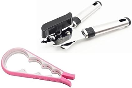 Heyohome 2 in 1 Stainless Steel Can Opener &amp; Quality Silicone Jar Opener Multiple Size Grip