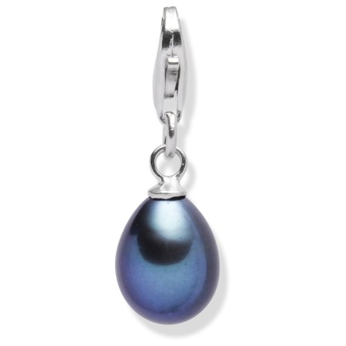 Valero Pearls pearls4girls Damen-Charm 925 Sterlingsilber S&uuml;&szlig;wasser-Zuchtperle dunkelblau  Preisvergleich