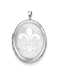 Genuine IceCarats Designer Jewelry Gift Sterling Silver 26Mm Fleur De Lis Oval Locket