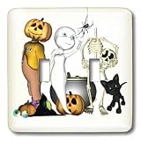 Renderly Yours Autumn And Halloween - Cute Halloween Toons With Ghost Jack Skeleton And Black Cat - Light Switch Covers - double toggle switch