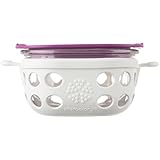 Lifefactory Airtight Glass Food Storage Container, 1 Cup, Optic White/Huckleberry