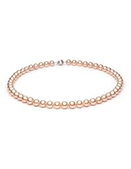 14KT Yellow Gold Elegant Set of Lustrous 8.0-8.5mm Pink Freshwater Pearls including Necklace Bracelet and Earrings.