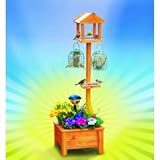 Wooden Bird Table with Tiffany Style Solar Lamp