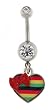 Stainless Steel Belly Ring with Clear CZ, Rasta Heart, and Bow