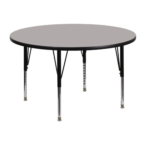 48'' Round Activity Table with 1.25'' Thick High Pressure Grey Laminate Top and Height Adjustable Pre-School Legs [XU-A48-RND-GY-H-P-GG] On Sale
