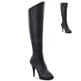 4 1/2 inch Stiletto Heel Platform Knee Boot Black Leather /Black (P)