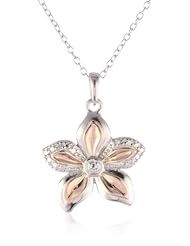 18k Rose Gold Plated Sterling Silver Two-Tone Flower Pendant Necklace, 18"