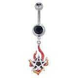 316L Surgical Steel - Black Gothic Flame Pentacle Belly Ring - 14g 3/8" Length - Sold Individually