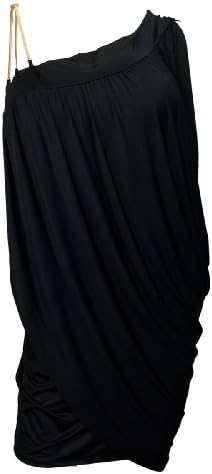 EVogues Apparel Women's Plus Size Gold Chain Strap One Shoulder Draped Dress