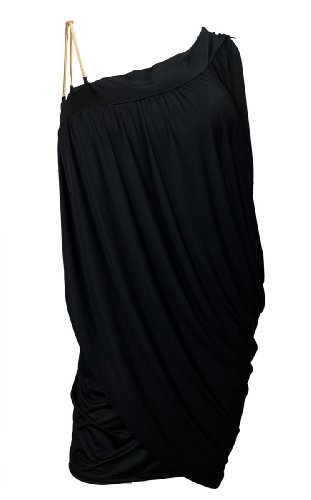 EVogues Apparel Women's Plus Size Gold Chain Strap One Shoulder Draped Dress