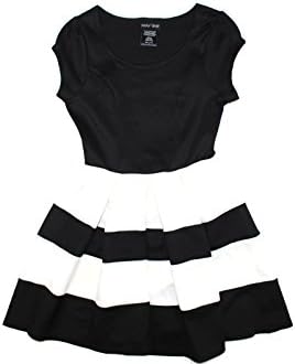 Big Girl's Black &amp; White Striped Cap Sleeve Dress By Paper Doll (10, Black/White)