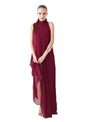 Chiffon High-Neck Ankle Length Ruched Pleated Maxi Dress 