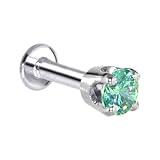 16 Gauge 3/16 Inches -Solid 14KT White Gold 3mm Mint Green Cubic Zirconia Tragus Earring Body Jewelry Stud