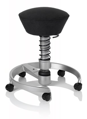 SWOPPER CLASSIC 3D-Aktiv-Bürostuhl Hocker Sitzpolster Tempur, Farbe onyx-schwarz, Fussring mit Rollen nach DIN EN 12529, Feder MEDIUM, Basis Titan, Federfarbe schwarz (SWOP10TTEMR)