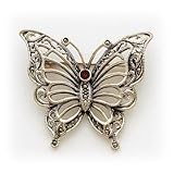 Sterling Silver Marcasite Red CZ (Cubic Zirconia) Butterfly Pin