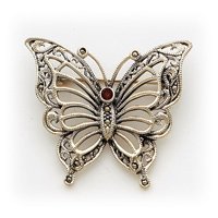 Childrens Toyshop  Jewelry : Sterling Silver Marcasite Red CZ (Cubic Zirconia) Butterfly Pin