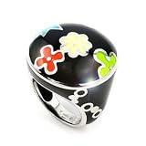 Designo Black and Multicolour Round Sterling Silver Ring