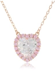 CZ by Kenneth Jay Lane "Basic Collection" 7 cttw Flush Heart with Pink Halo Pendant Necklace