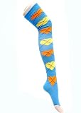 Orange and Yellow Hearts on Baby Blue Thigh High Socks