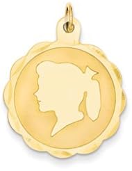 Genuine IceCarats Designer Jewelry Gift 14K Girl Head On .013 Gauge Engravable Scalloped Disc Charm