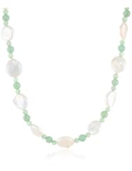 Sterling Silver Aventurine and Coin Freshwater Cultured Pearl Strand Necklace, 19"+2" Extender