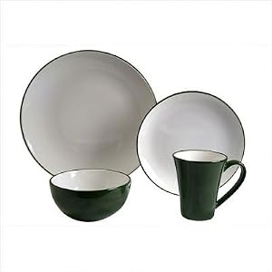 Everyday Two Tone 16 Piece Dinnerware Set in Green and White