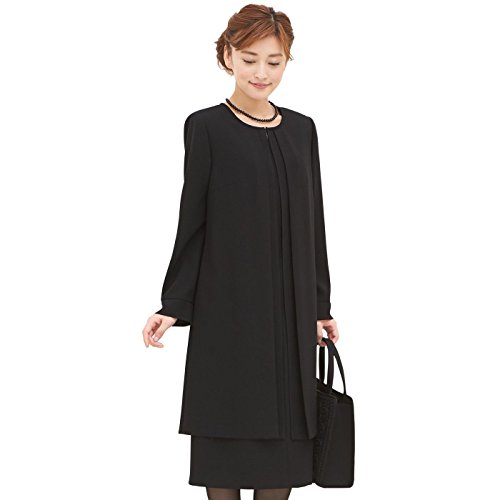 【B-GALLERY】オーバー身頃付タックプリーツワンピース[ブラック ](110532408) [ブラックフォーマル 喪服 礼服 通年 葬儀 卒業式 葬式]