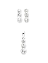 Sterling Silver 3 Stone CZ Earrings And Pendant Set