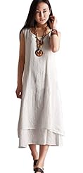Full Length Linen Scoop Neck Crinkled  Dress