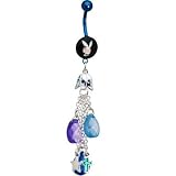 Blue Titanium Playboy Logo Majestic Charm Dangle Belly Ring