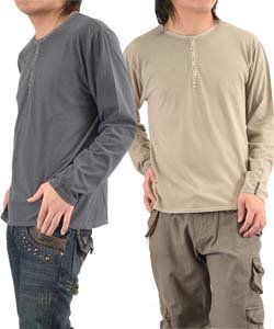 メンズ ステッチ入り ヘンリーネック ロンＴ / 長袖 Ｔシャツ ■M/L/LL■