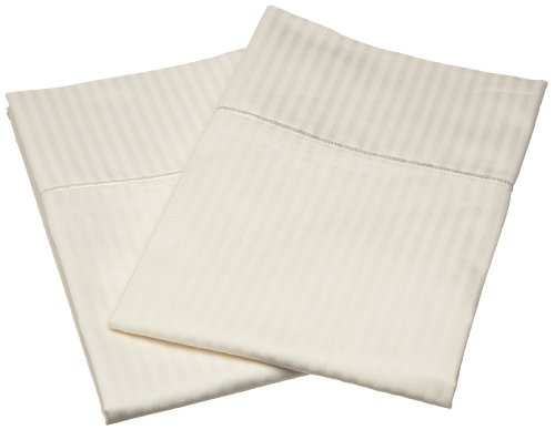 Renaissance 600 Thread-Count Woven Stripe Cotton Standard Pillow Case Set, Ivory