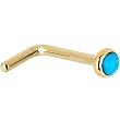 Solid 14KT Yellow Gold 2mm Turquoise L-Shaped Nose Ring - 18 Gauge