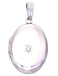 14k White Gold 2 Photo Oval & Diamond Locket