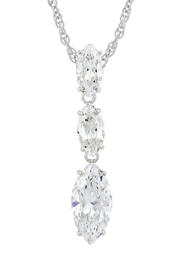 Platinum Plated Sterling Silver Cubic Zirconia Marquise-Shaped Pendant Necklace
