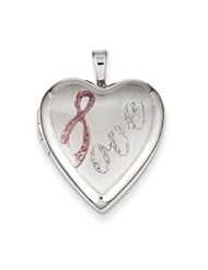 Genuine IceCarats Designer Jewelry Gift Sterling Silver 20Mm Satin Pink Ribbon Love Heart Locket