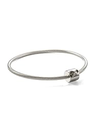 Novobeads Signature N Silver Bangle 7.5 inch/19 cm Sterling Silver Charm Bead Bracelet - Made in USA w imported materials - Fits all major bead bracelets